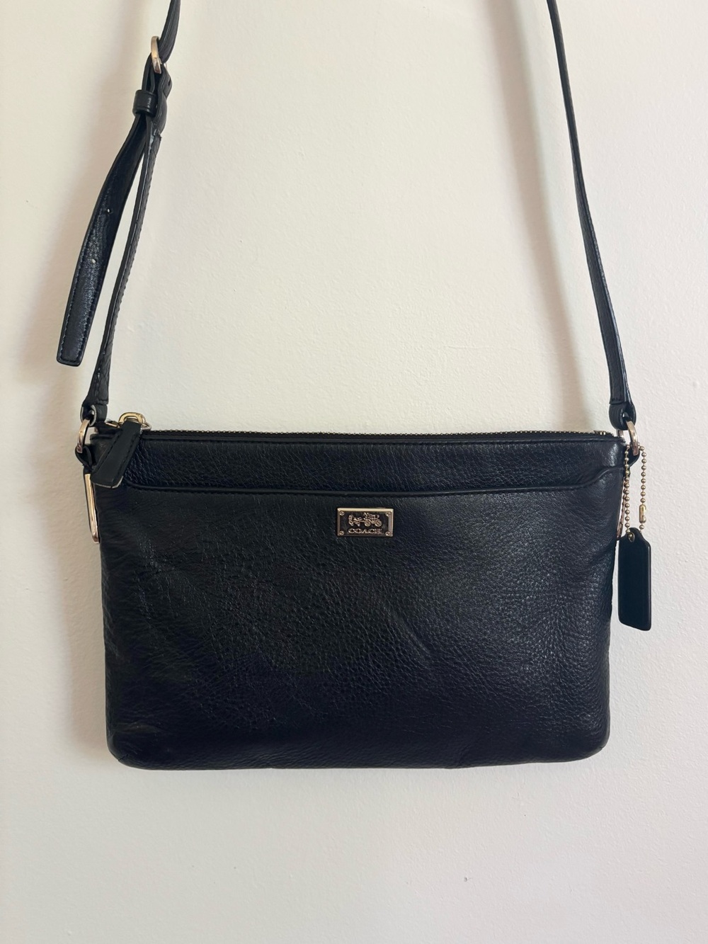 Coach Black Pebbled Leather Crossbody with Gold-Tone Trim
